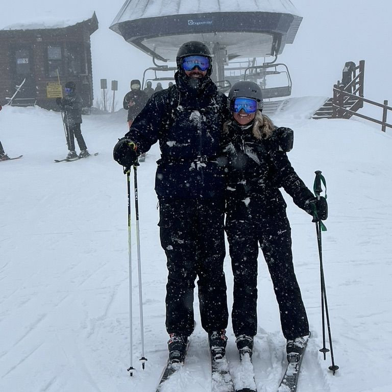 Rachelle and Clayton together on a winter trip